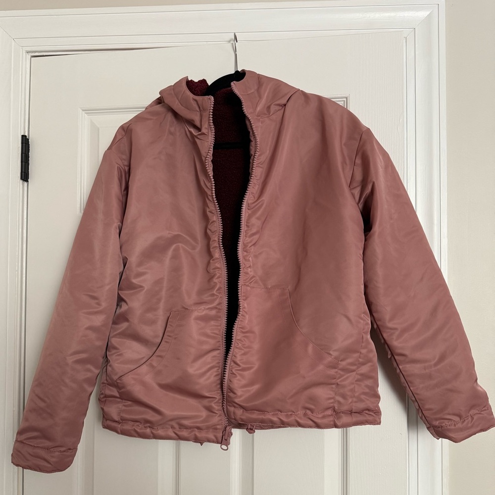 Fabletics Reversible Burgundy Fleece Sherpa Jacket